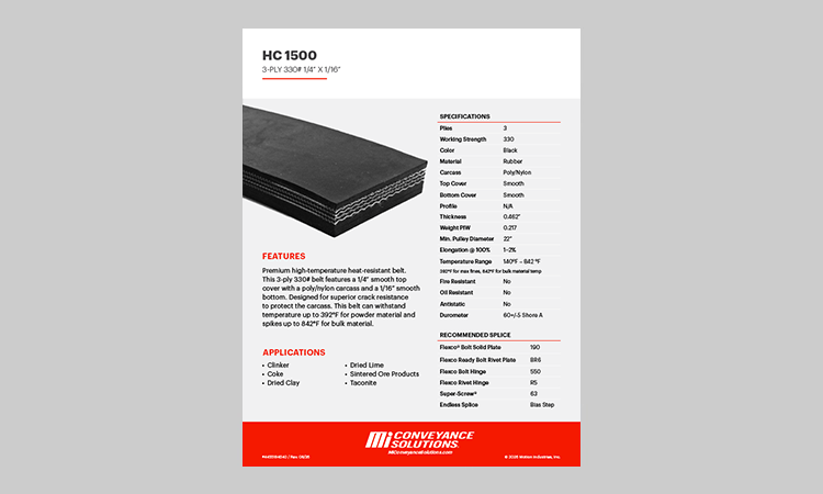 Motion Conveyance HC 1500 Belt Spec Sheet