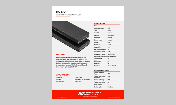 Motion Conveyance HC 170 Belt Spec Sheet