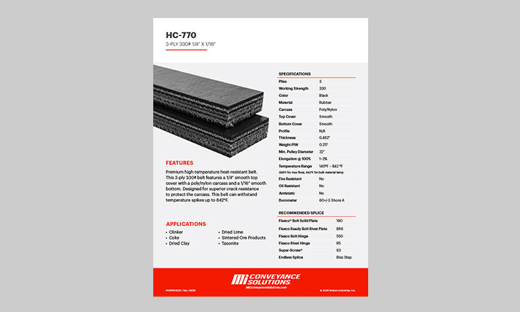 Motion Conveyance HC 770 Belt Spec Sheet